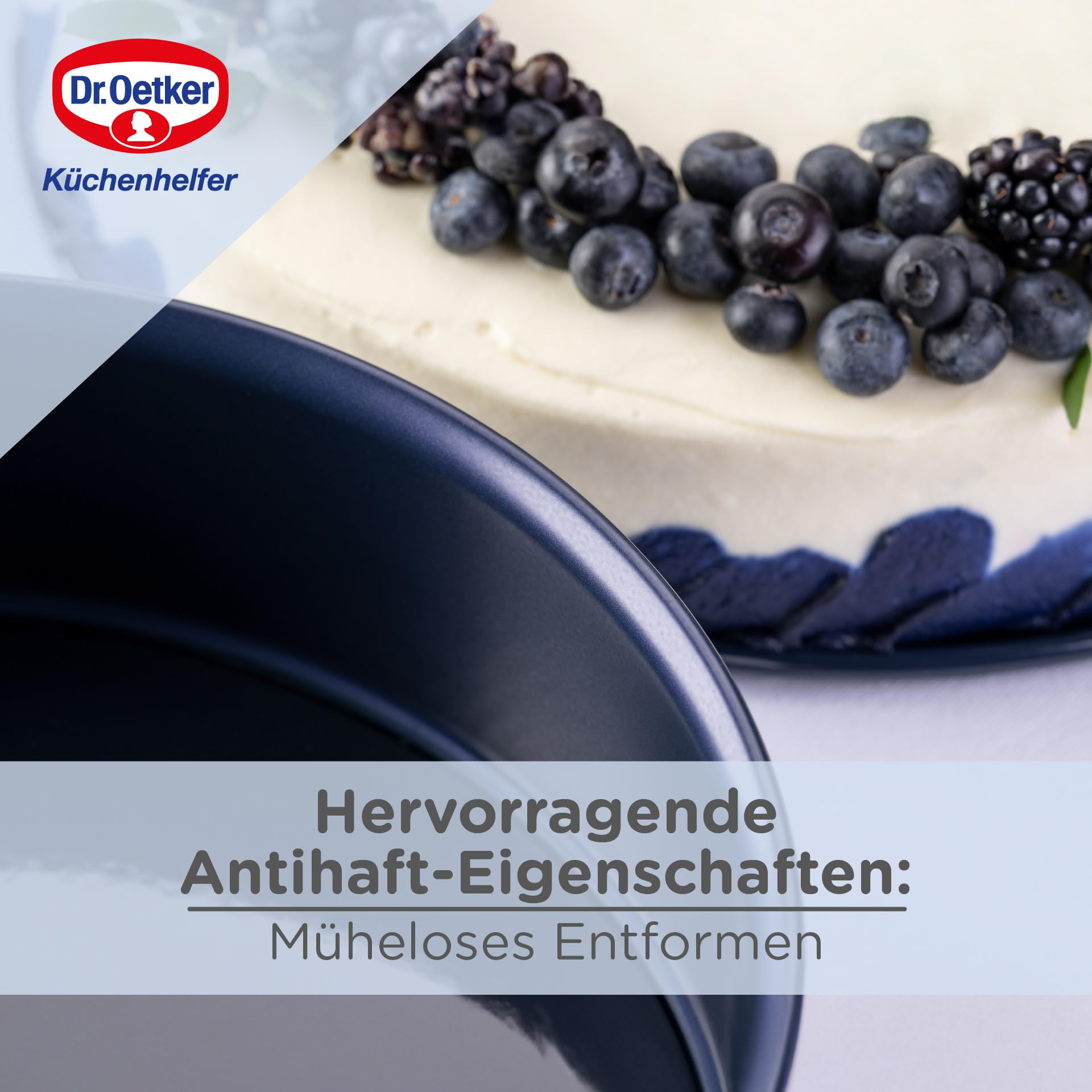 Dr. Oetker Springform Ø 26 cm Back-Liebe Emaille – Runde Backform mit schnitt- & kratzfestem Emaille-Boden – 26er Kuchenbackform mit extra hohem Rand in Dunkelblau – hitzebeständig bis 230 °C