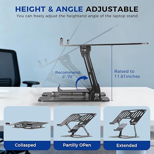 Miniatura 5 de Soporte ergonómico 2-en-1 para ordenador portátil y teléfono para escritorio, elevador ajustable, resistente y portátil, compatible con todos