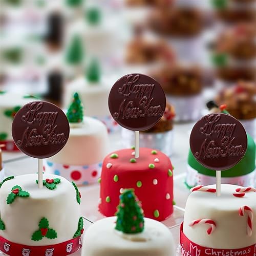 Miniatura 6 de Cybrtrayd Molde de chocolate navideño con kit de piruletas, incluye 25 palitos de paleta, 25 bolsas de violonchelo y 25 lazos verdes