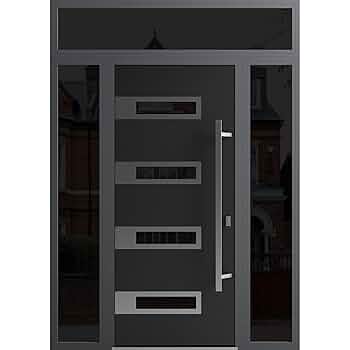 Blakish House sideA→ ＆ ←sideZ Front Exterior Prehung Steel Door/Ronex 0131 Black Enamel