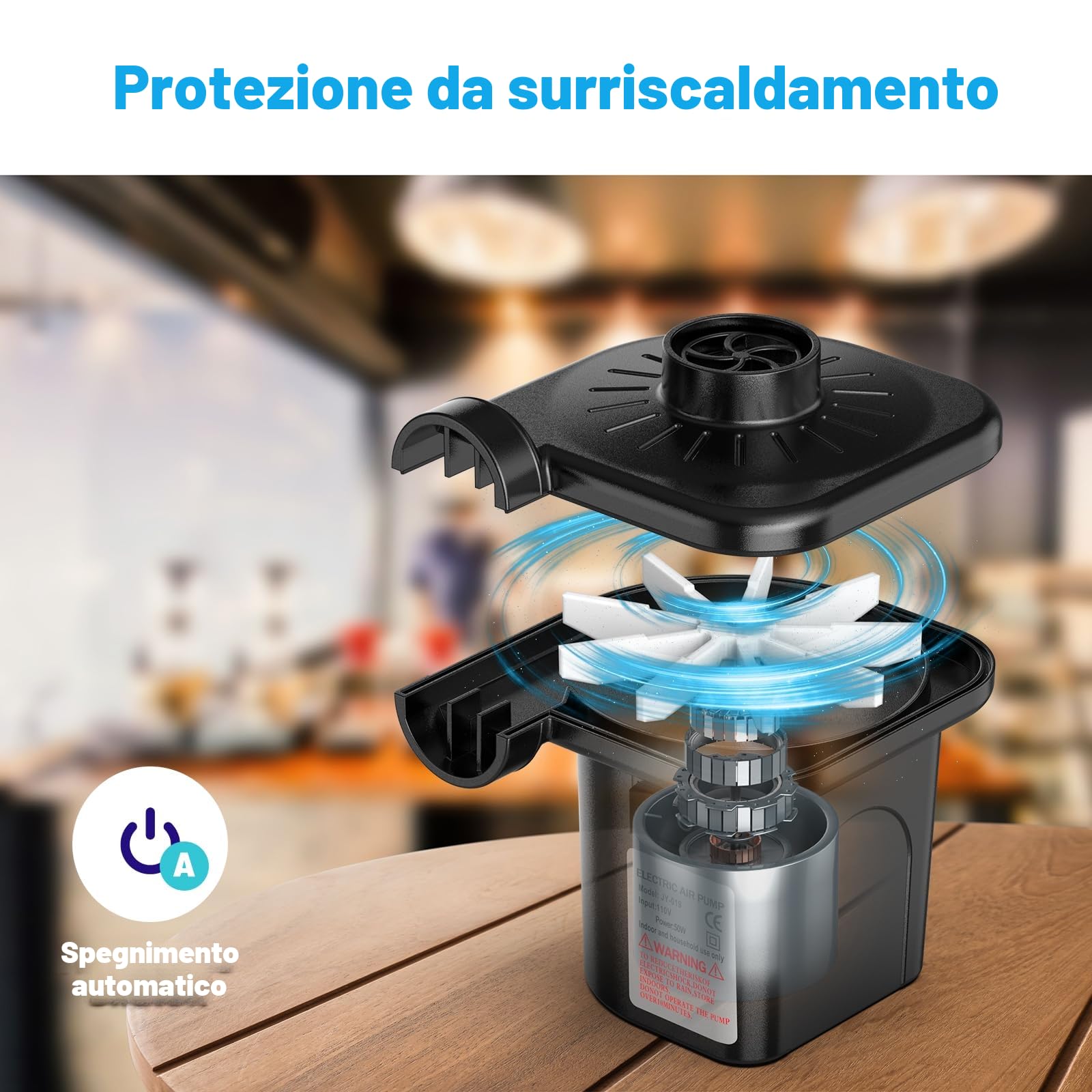 Pompa Elettrica Gonfiabile 220-240V 3 Ugelli per Campeggio Materassini Barche Galleggianti