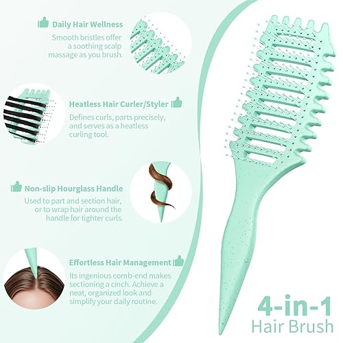 Miniatura 5 de FireFit Cepillo de pelo rizado 4 en 1 Cepillos flexibles para mujeres y hombres Cepillo desenredante con cerdas crecientes y ultra suaves para