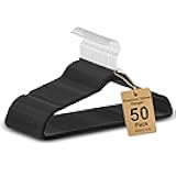 Whitmor Premium Velvet Hangers 50 Pack, Heavy Duty & Non-Slip Hangers with 360° Swivel Hooks, Space Saving Hanger, Durable Closet Organizers for Coats, Pants, Dresses, Black