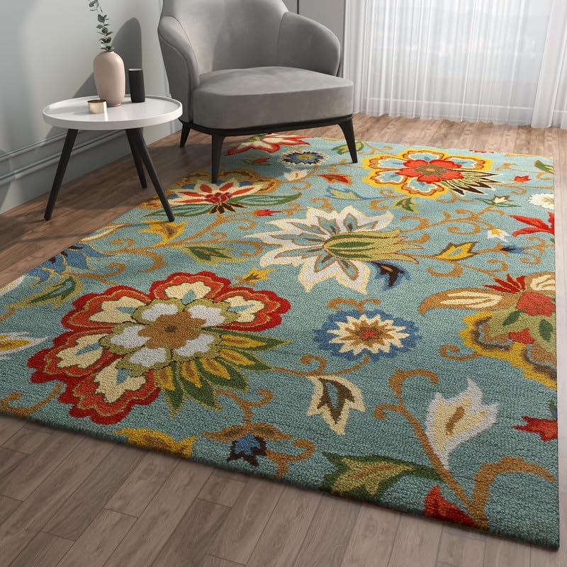 Handmade Woollen Loop Pile Carpet for Living Room Bedroom & Hall Size 6 x 9 feet (160X270 cm) Multi 456RYT-image-2