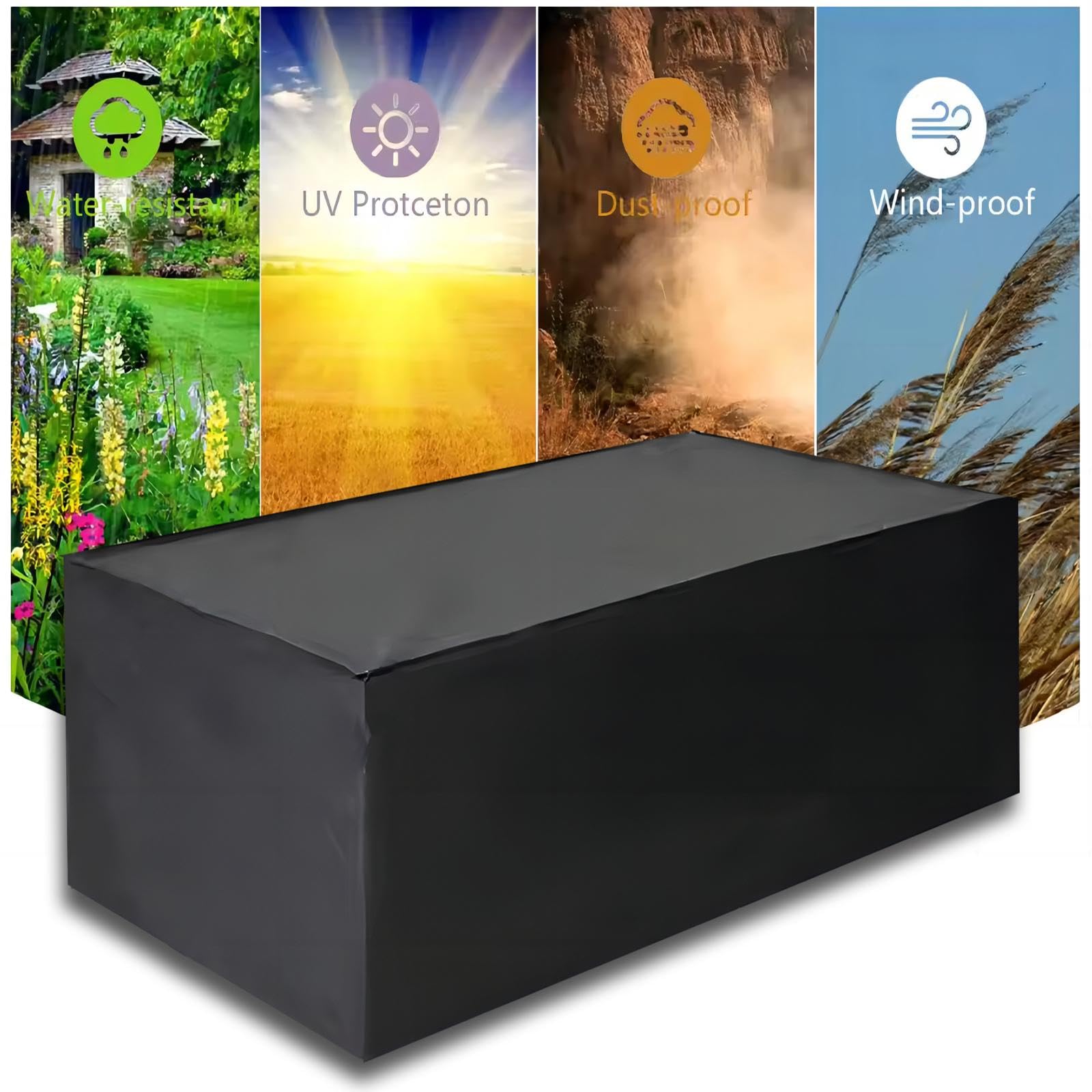 Waterdichte tuinmeubelhoes, 300 x 160 x 75 cm terrasset tafel en stoelhoes, zwaar belastbare 420D Oxford polyester tuinmeubelhoes scheurbestendig, waterdicht, anti-UV rotan bankhoes