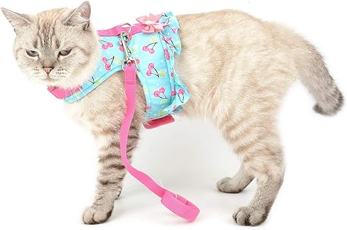 Miniatura 5 de SMALLLEE_LUCKY_STORE Arnés con estampado de cereza, para gatos y perros pequeños, con correa para niñas, ajustable, sin tirones, a prueba de