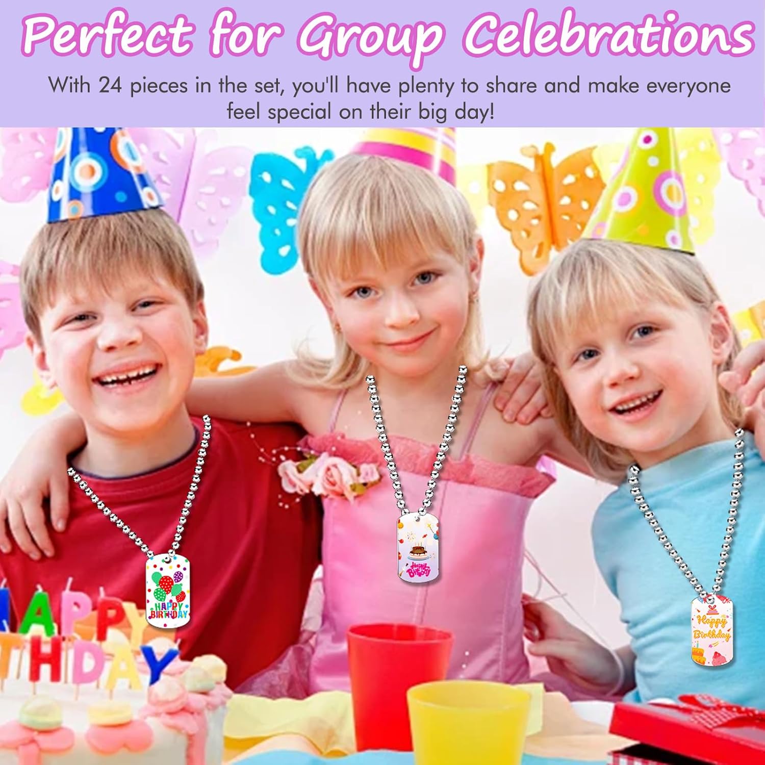 24 Piece Happy Birthday Dog Tag Necklace Set, Birthday Colorful Necklaces - Image 6