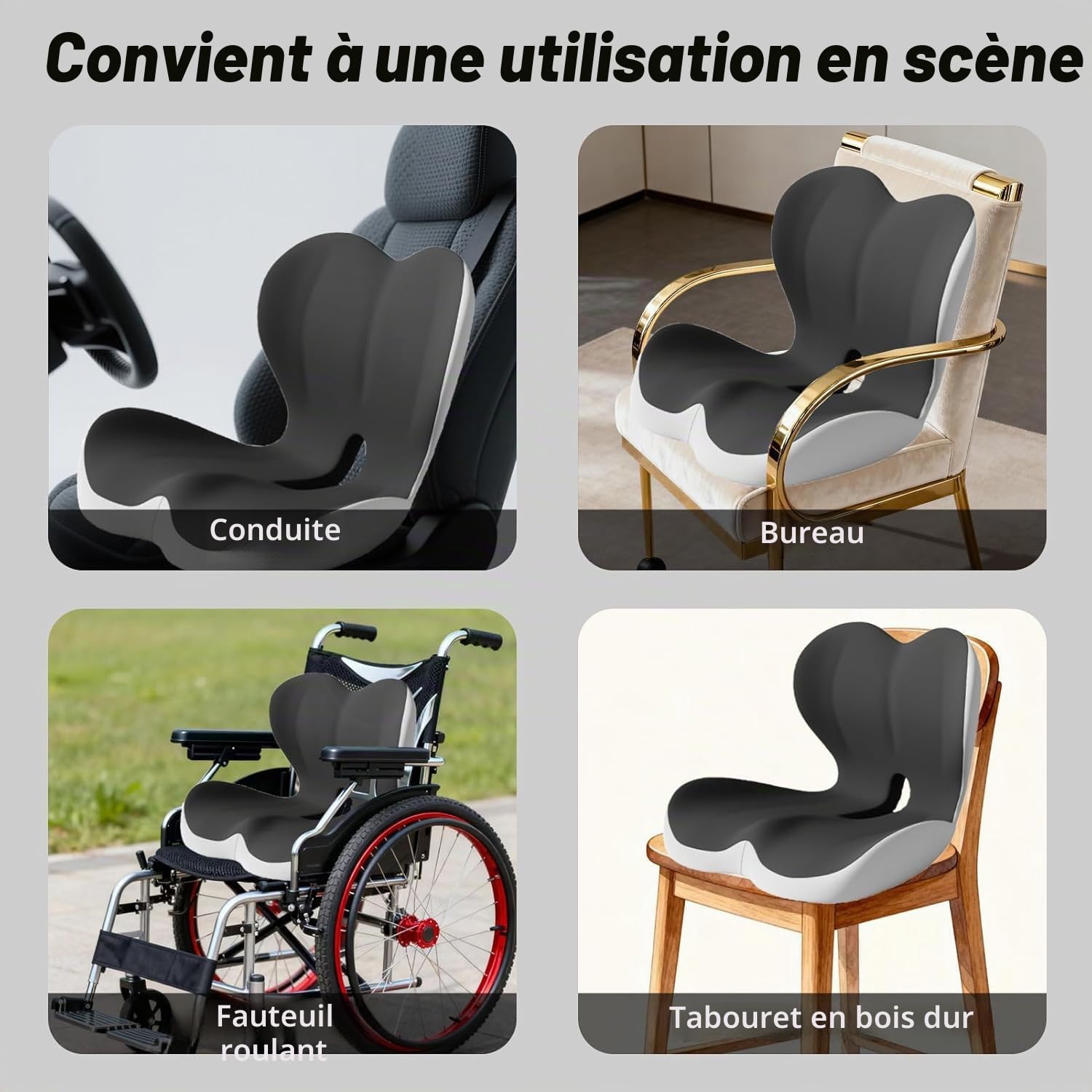 Coussin D'assise Orthopédique avec Soutien Lombaire,Coussin Ergonomique de Siège en Mousse Mémoire de Forme de L pour la Maison,la Voiture,Les Fauteuils Roulants et Les (Gris)