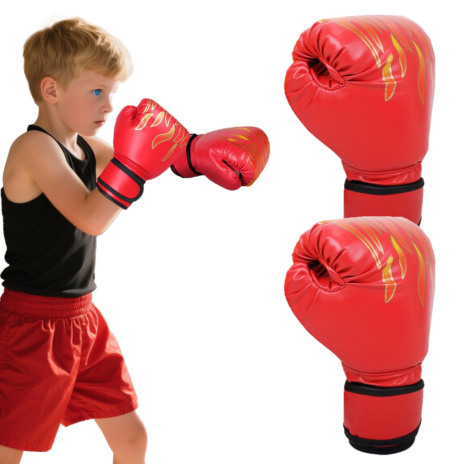Guantoni da boxe bambini 6OZ con chiusura regolabile - Set professionale per allenamento kickboxing, Muay Thai e MMA, ideale per ragazzi e ragazze 3-10 anni