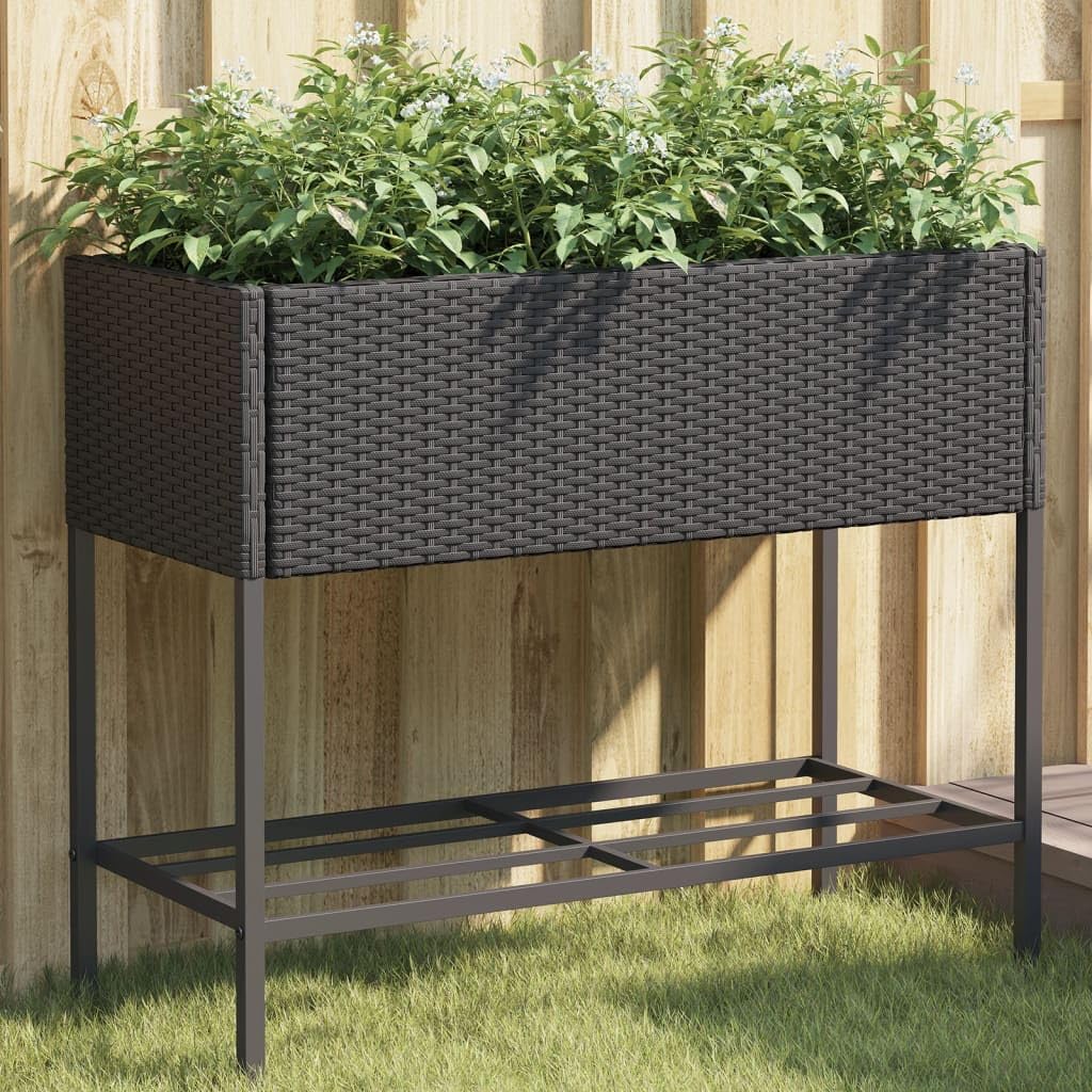 vidaXL Fioriera da Giardino con Ripiano Nera in Polyrattan