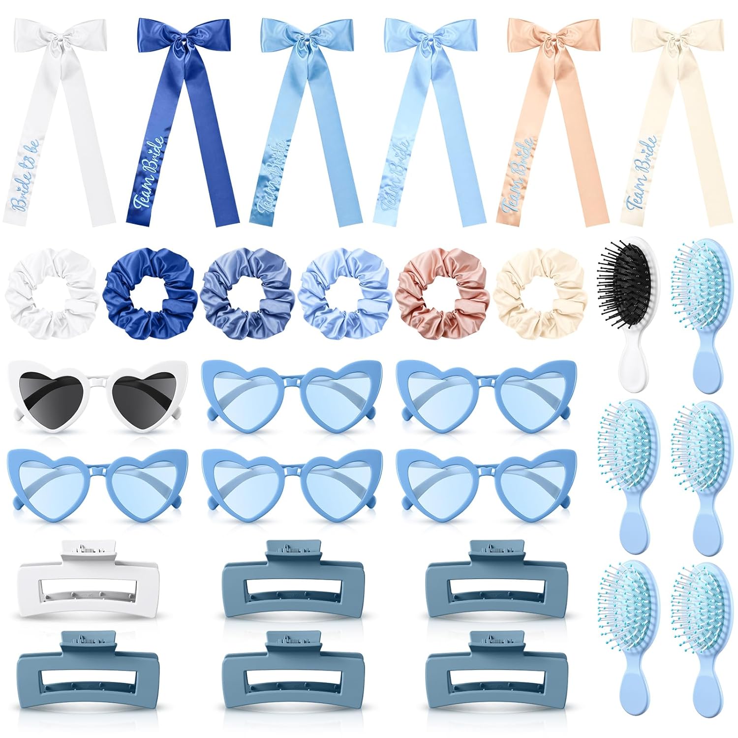 Suncalla 30 Pcs Dusty Blue Bridesmaid Proposal Gifts Scrunchies Hair Claw Bow Clip Sunglass Comb Last Toast on The Coast Bachelorette Accessories for Wedding Bridal Shower Women Party Favors