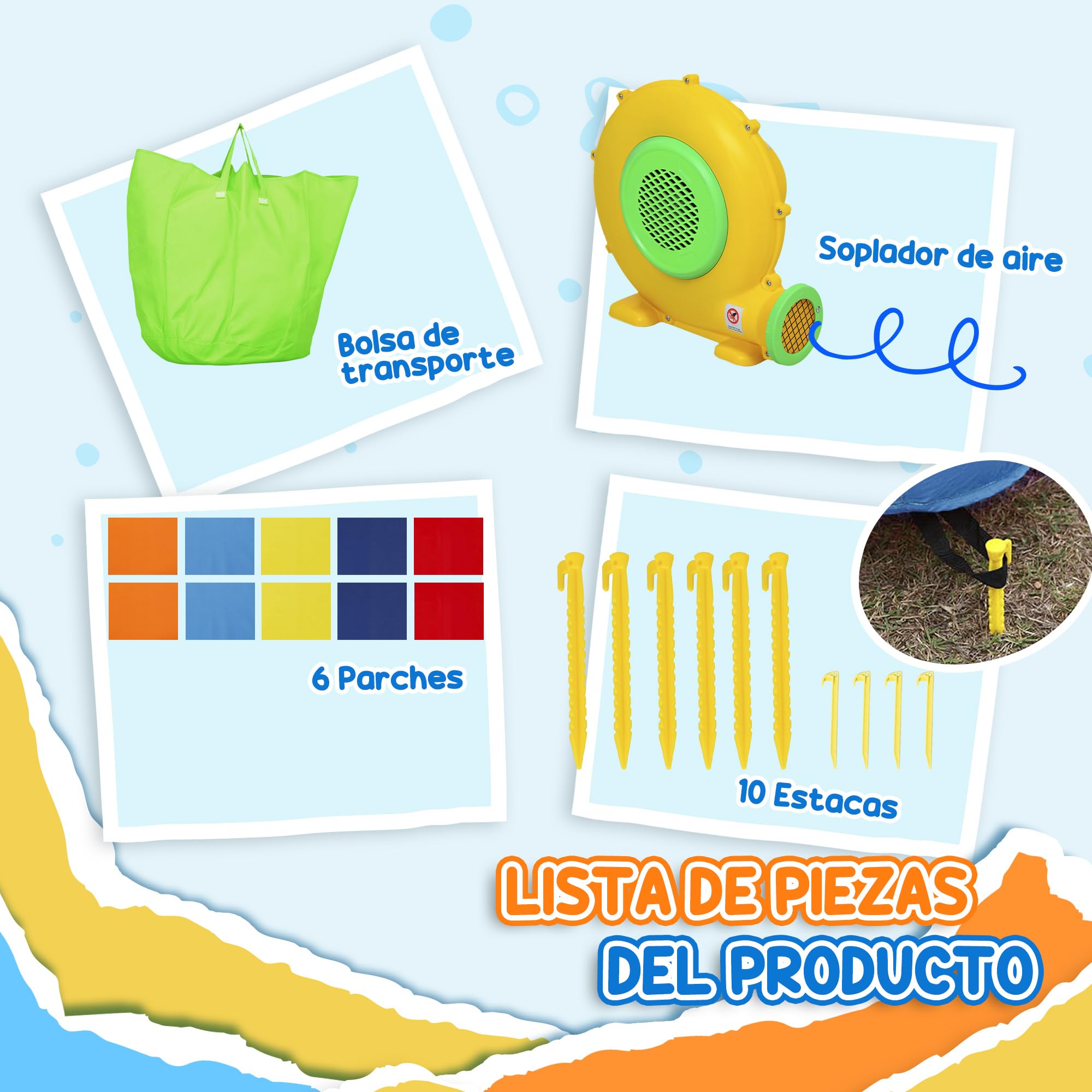 AIYAPLAY Castillo Hinchable con Soplador 4 en 1 Castillo Inflable para Niños con Tobogán Foso de Bolas Canasta y Bolsa de Transporte para Exterior Interior 415x205x190 cm