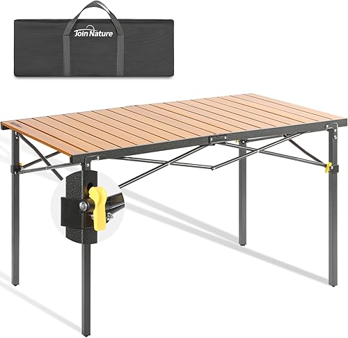 Mesa de campamento ligera y plegable grande para 4-6 personas, mesa de campamento portátil con mesa enrollable de aluminio y bolsa de transporte