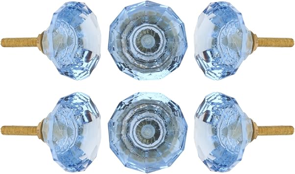Perilla Home Set of 6 Crystal Knobs Decorative Glass Knobs for Home Kitchen Cabinet Hardware Cupboard Door Dresser Wardrobe and Drawer Pulls Baby Blue