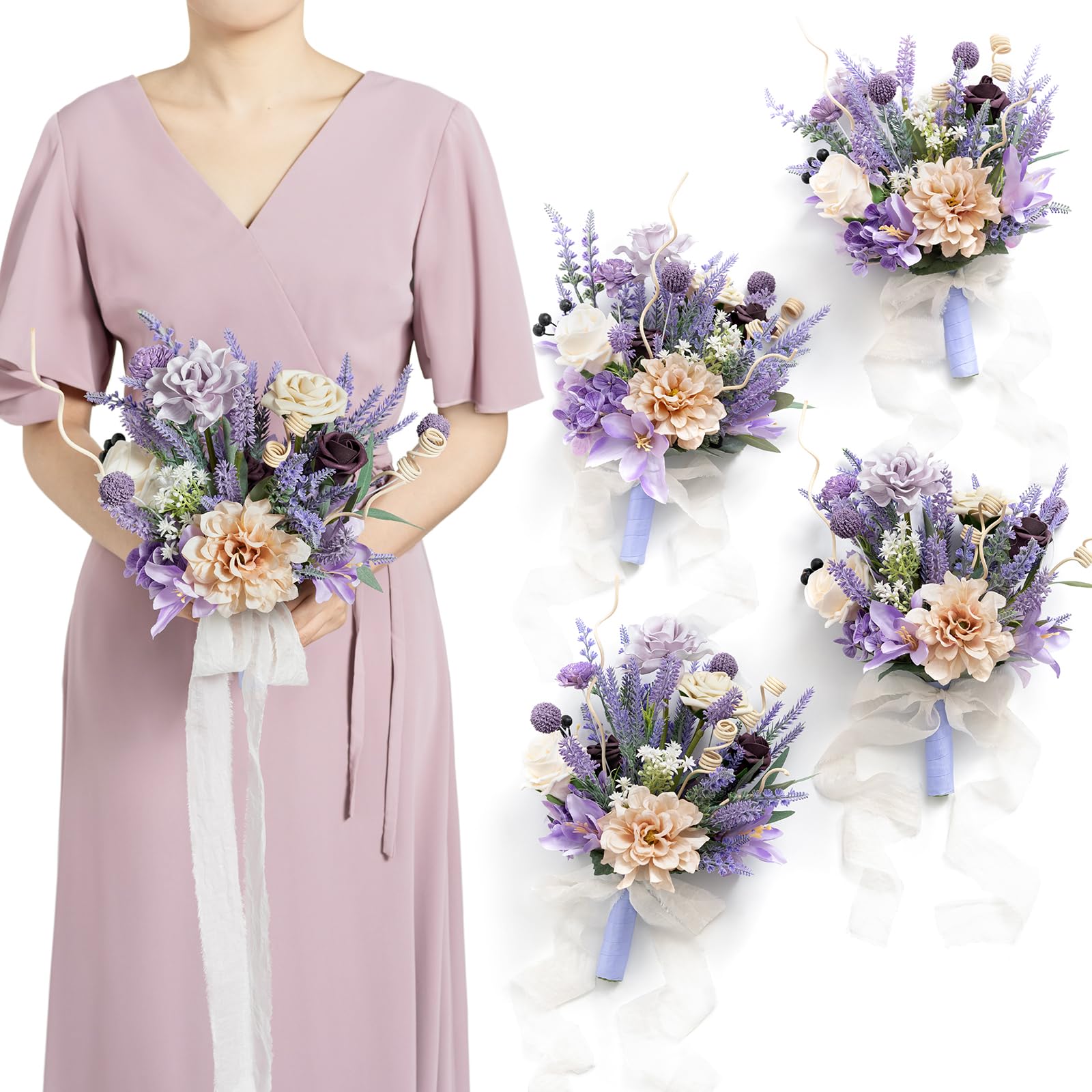 Amazon.com: Ling's moment Artificial Flowers Purple Bridesmaid