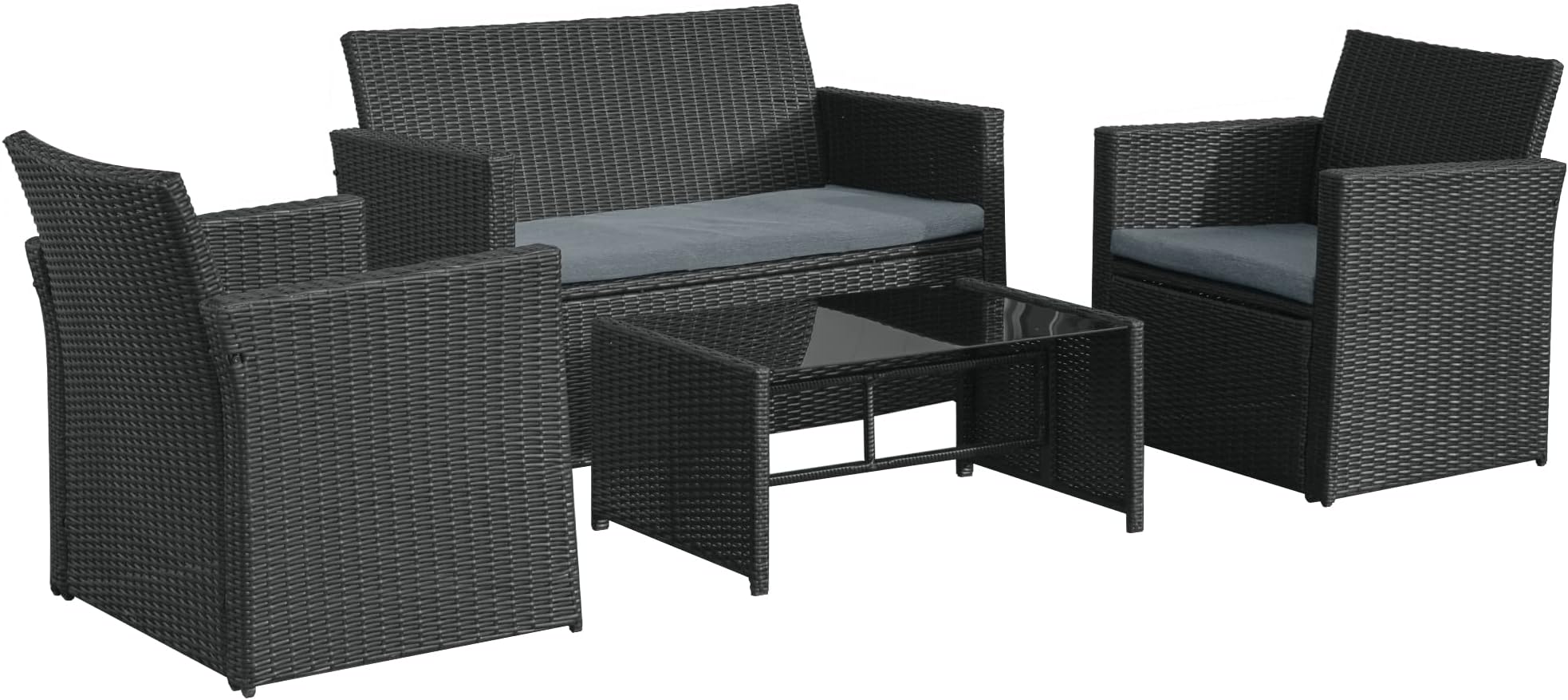 EVRE Grey 4 Seater Rattan Garden Conservatory Patio Furniture Sofa