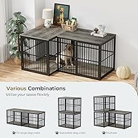 Vista 9 de Mueble de jaula para perros XXL de 48" con 3 puertas, jaula de madera combinada para mascotas, perrera resistente de interior para perros medianos a