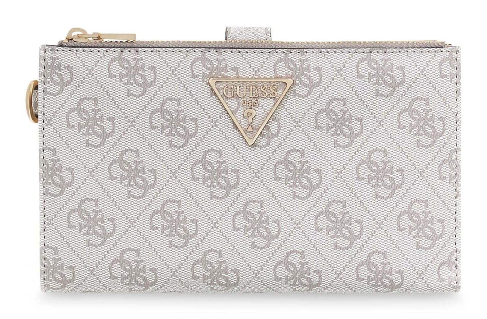 GUESS portafoglio Laurel II SLG Double Zip Organizer Dark Taupe Logo grigio talpa