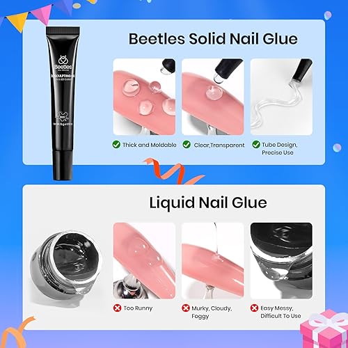 Miniatura 63 de Beetles - Kit de uñas de gel cortas de almendra, juego de 240 extensiones de uñas fáciles con forma de puntas transparentes con pegamento de uñas 5