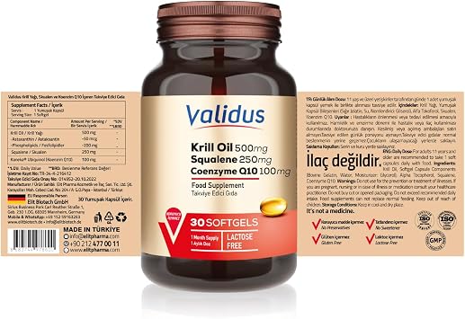 Validus Kril Yagi 500 mg ve Skualen 250 mg – 30 Yumusak Kapsül