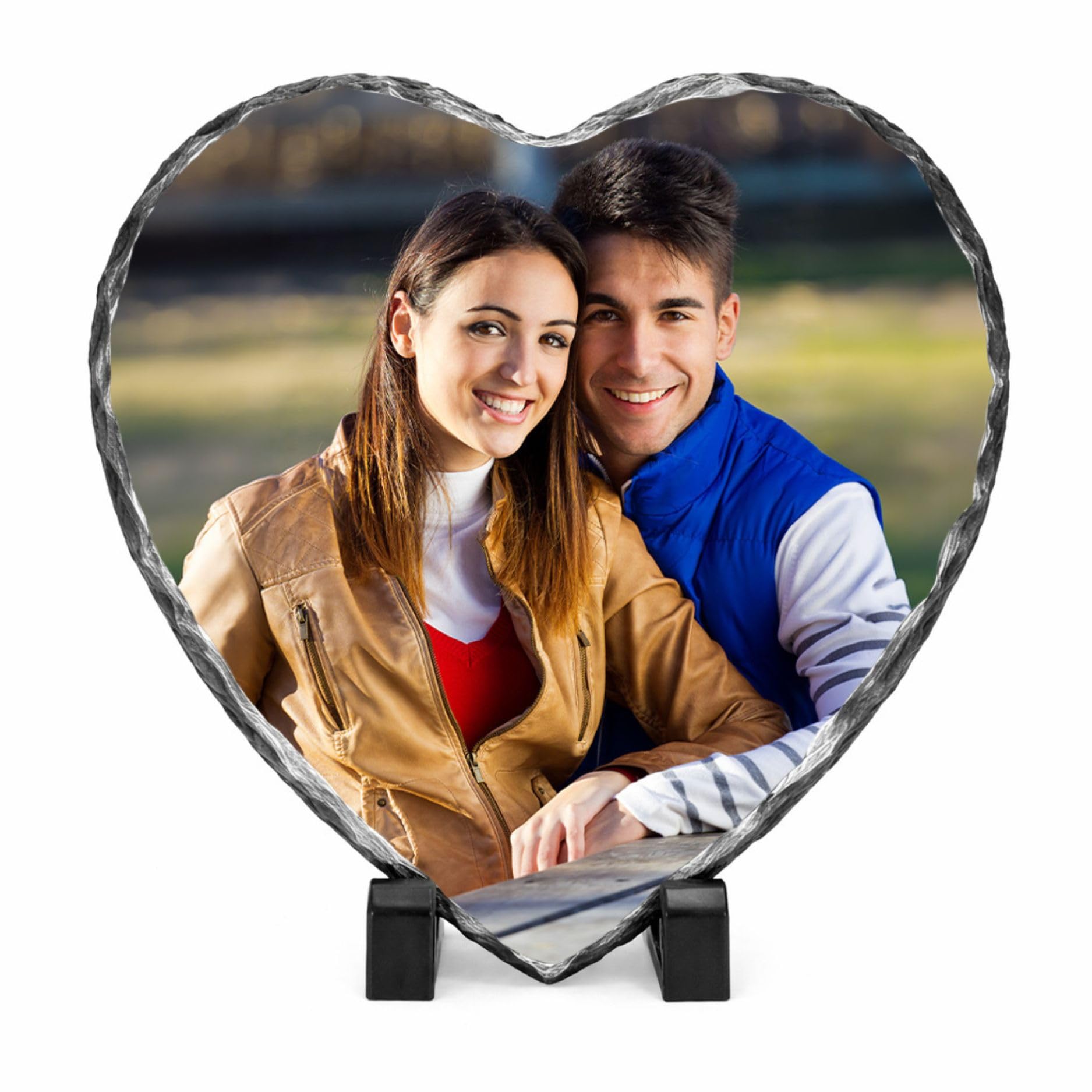 Personalised Photo Rock Slate – Custom Picture Frame Gift with Stand – Natural Stone Plaque HD Print – Square Rectangle Heart Shapes – Birthday Anniversary Memorial Wedding Gift (Heart Shape)