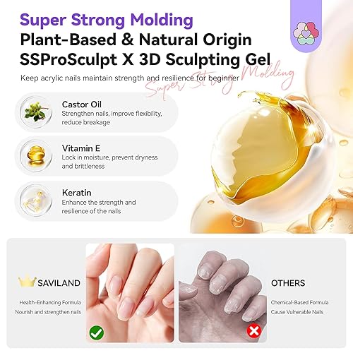 Miniatura 2 de SAVILAND Juego de arte de uñas de gel 3D 2 geles de uñas 3D de 0.53 oz para diseño de arte de uñas, gel de pintura de moldeo 3D transparente para