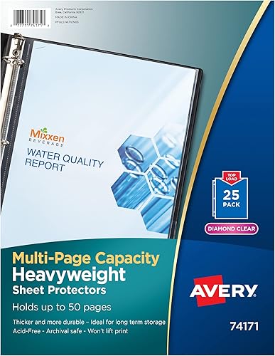 Avery Protectores de hojas transparentes de alta capacidad, capacidad para 50 hojas, peso pesado, 25 protectores de varias páginas (74171)