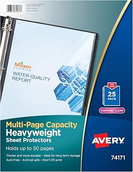 Avery Clear High-Capacity Sheet Protectors, Hold 50 Sheets, Heavyweight, 25 Multi Page Protectors 74171