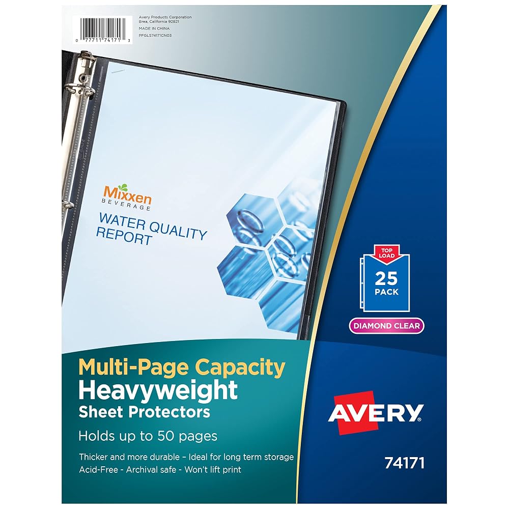 Avery® Clear High-Capacity Sheet Protectors, Hold 50 Sheets, Heavyweight, 25 Multi Page Protectors (74171)