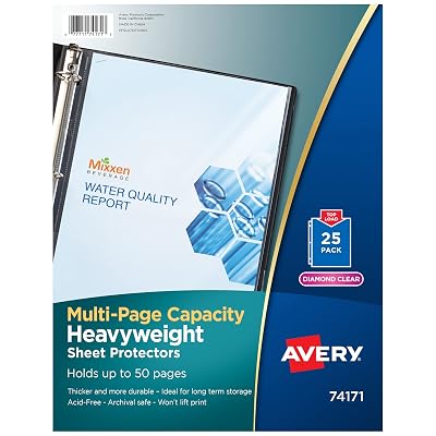 Avery® Clear High-Capacity Sheet Protectors, Hold 50 Sheets, Heavyweight, 25 Multi Page Protectors (74171)
