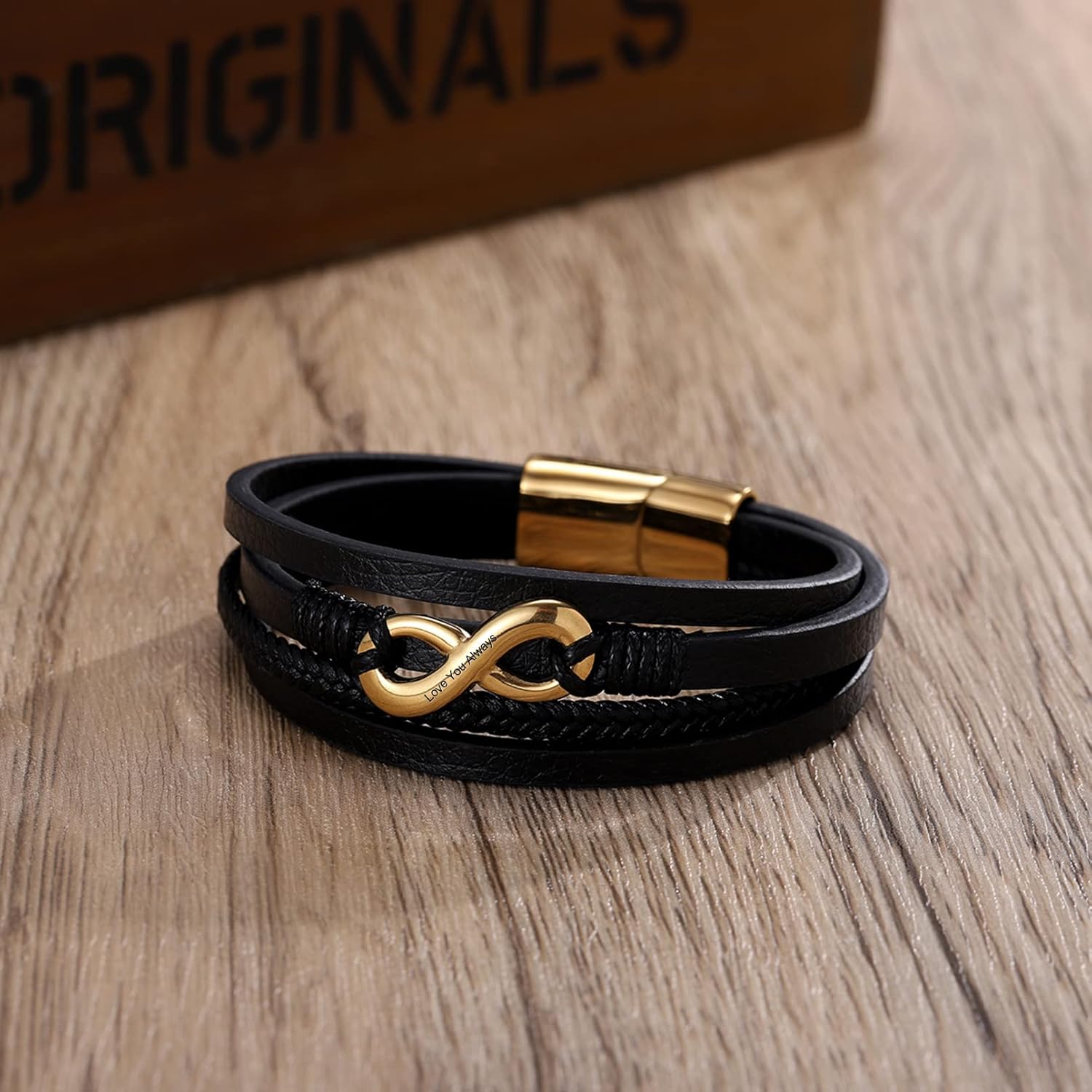 MissNaNa Personalized Leather Bracelet for Men Father Day Leather Bracelets Stainless Steel Bracelet Black Cuff Custom bracelets for Dad Boyfriend Husband