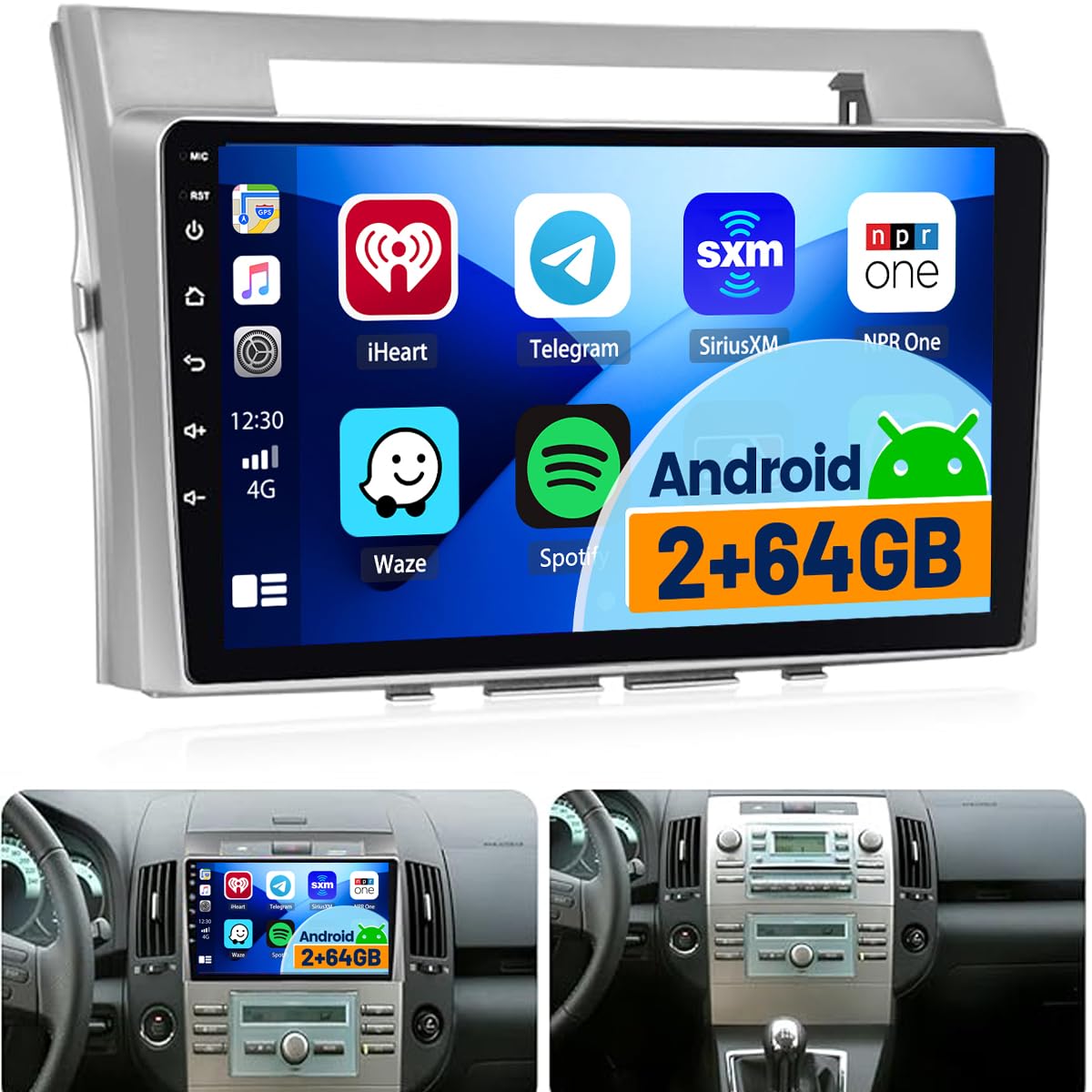 Hikity 2+64GB Android Radio Coche Wireless Carplay para Toyota Corolla Verso AR10 2004-2009, Pantalla Táctil de 9 Pulgadas Autoradio Bluetooth GPS FM/RDS Dab+ Cámara Trasera