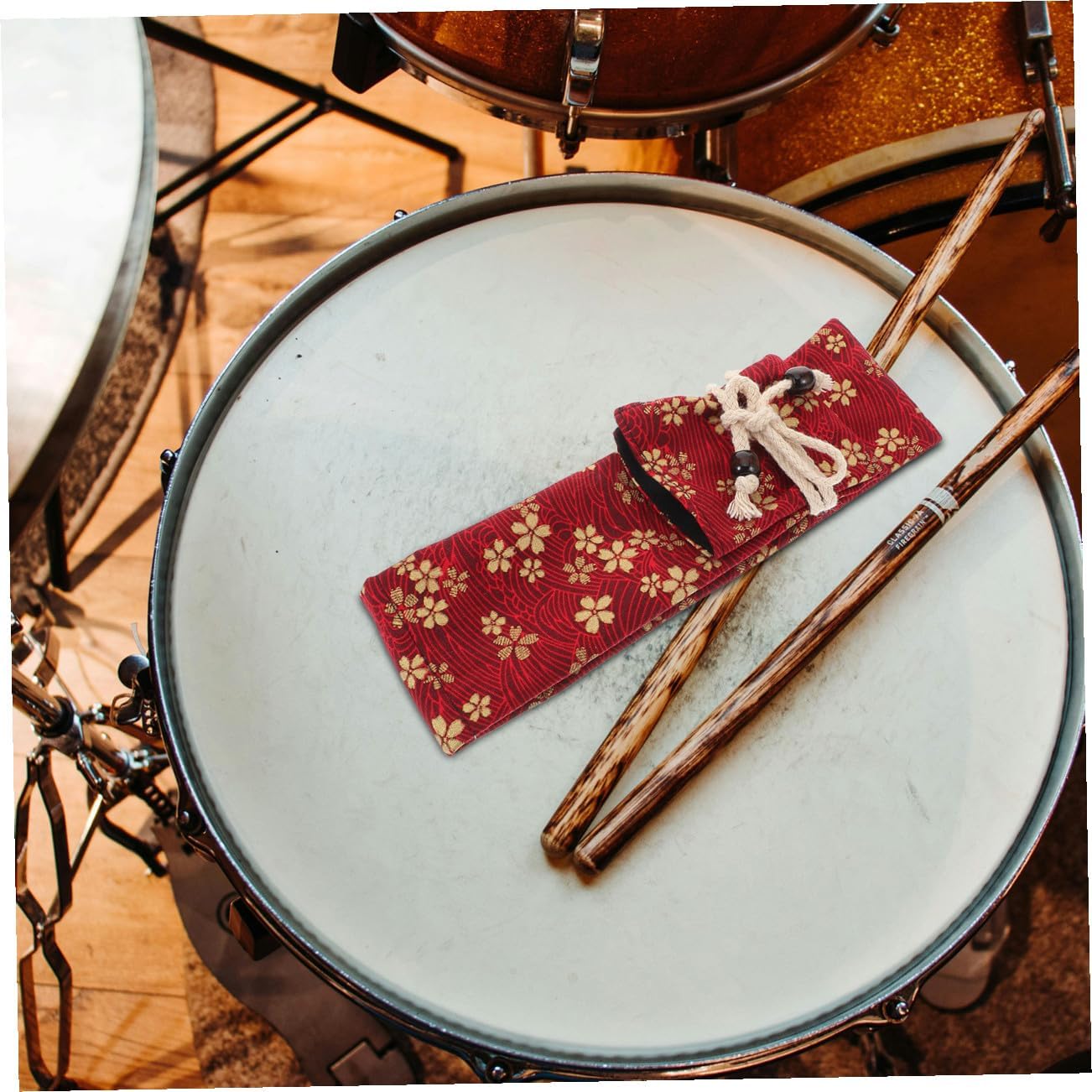 Amosfun Vintage Portable Drumstick Storage Case with Double-layer Fabric, Floral Pattern Drum Stick Organizer Bag for Drum Set Percussion Accessories and Travel image 3