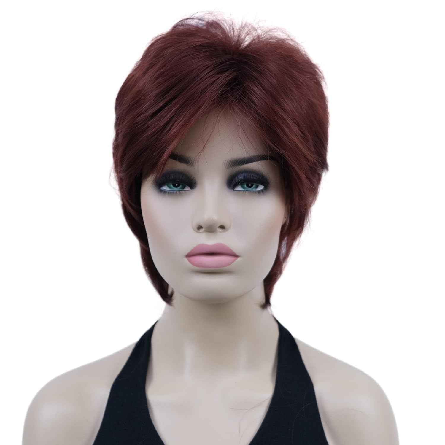 Lydell 6" Short Straight Layered Hair Full Synthetic Wig (131 Burgundy Red)