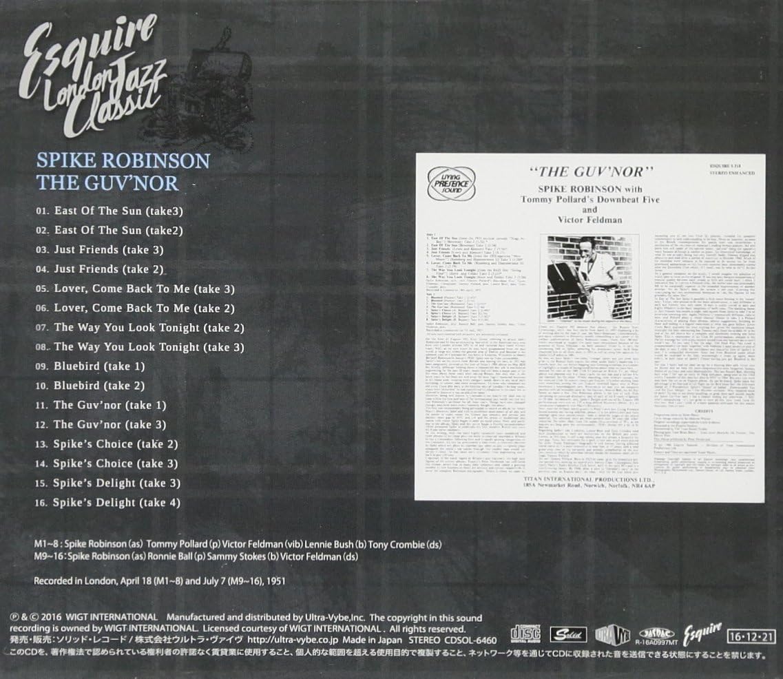 TOMMY POLLARD'S DOWNBEAT FIVE VICTOR FELDMAN SPI - The Guv'nor - Disque CD