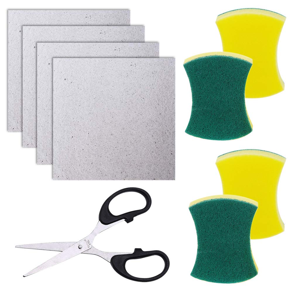 Mica Sheet,12 Pieces Waveguide Cover Mics Plates Sheets Microwave Oven Reparing Part 13 * 13cm with Scissor Free Heavy Duty Scrub Sponge for Use Universal Microwave Oven