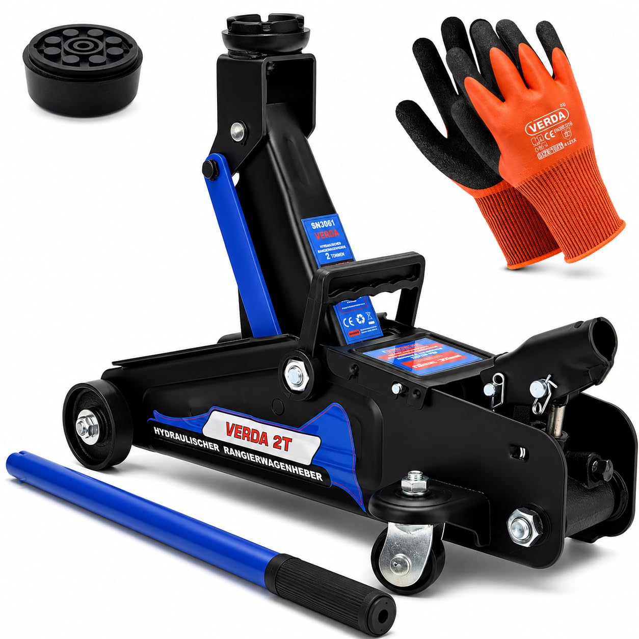 Cric hydraulique 2,5T, 85-365mm, 3X coussin en caoutchouc, clé de roue, cric de manœuvre avec barre de levier 2en1, support de voiture professionnel, plat, gants pour camping-car SN88108
