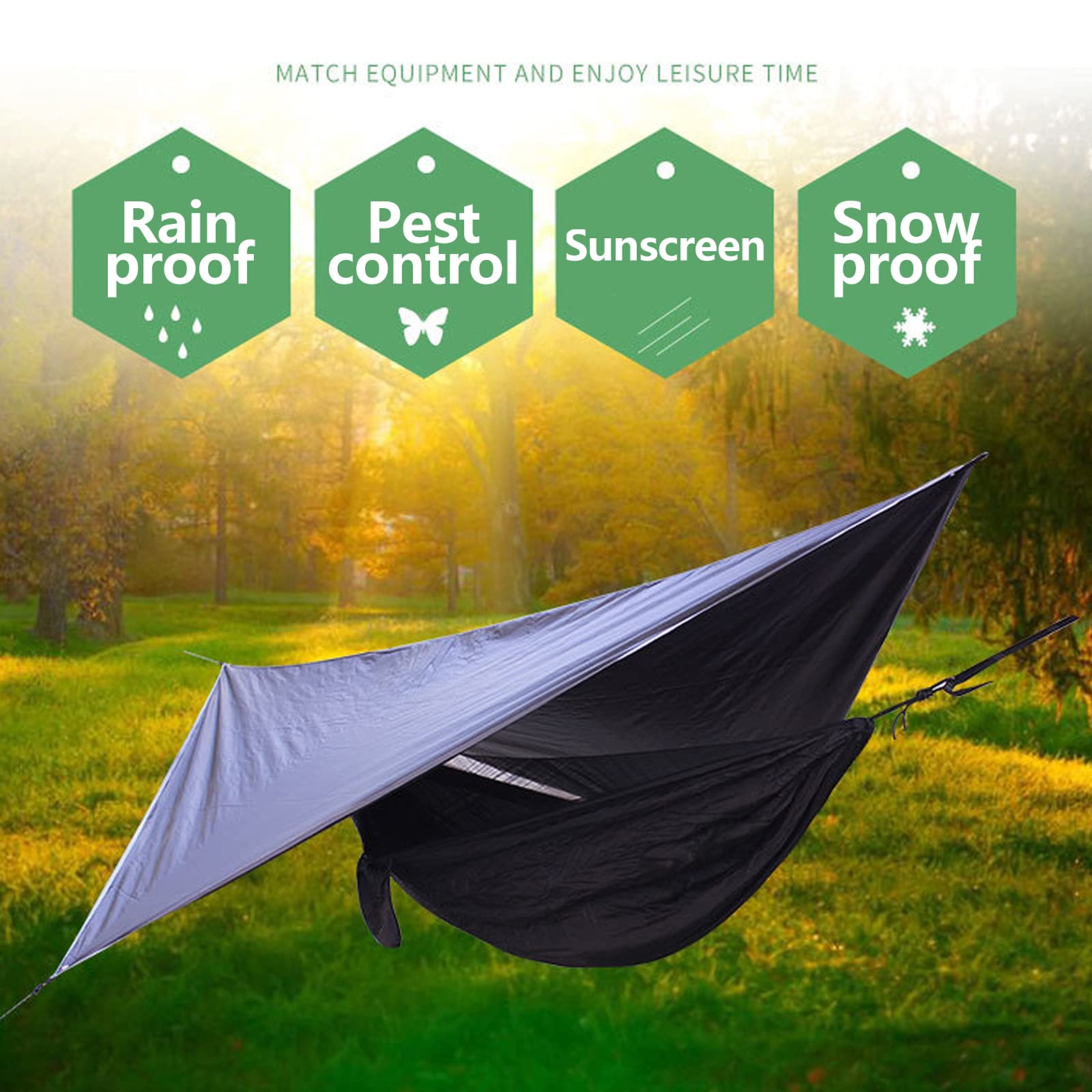 Hamaca portátil de camping con mosquitera para lluvia, correas de árbol, ligera y duradera, para senderismo, viajes y actividades al aire libre