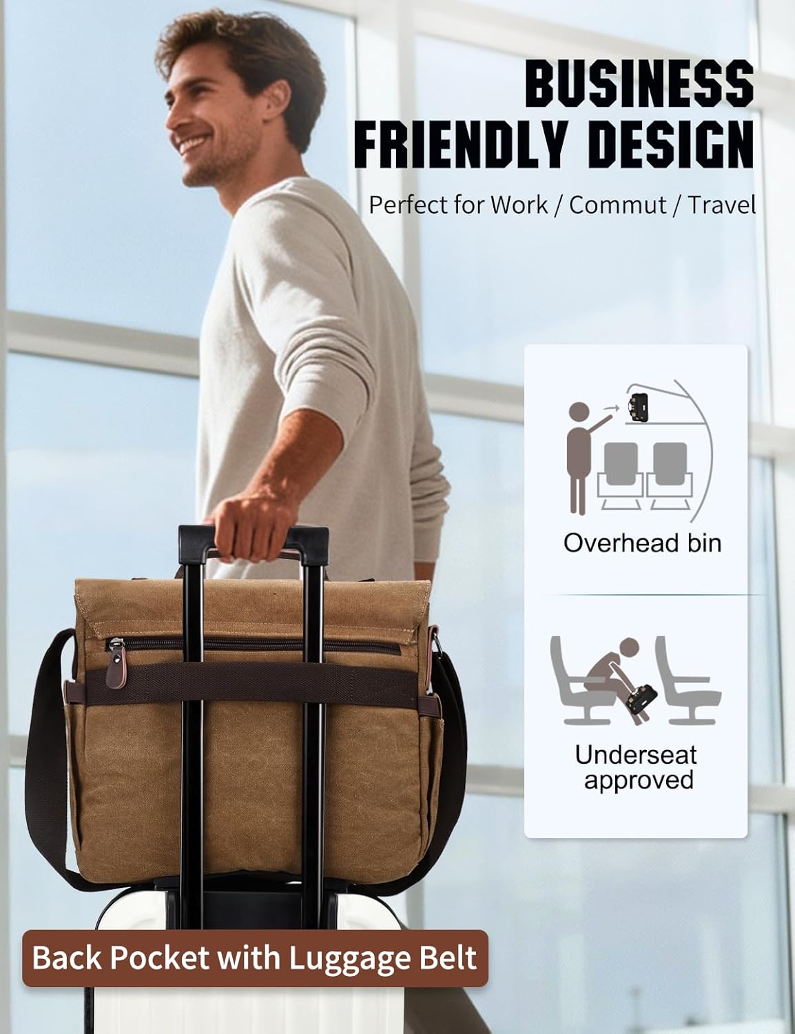 Messenger Bag for Men,Water Resistant Canvas Satchel 14 15.6 17 Inch Laptop Briefcases Business Shoulder Bag by RAVUO - Image 7