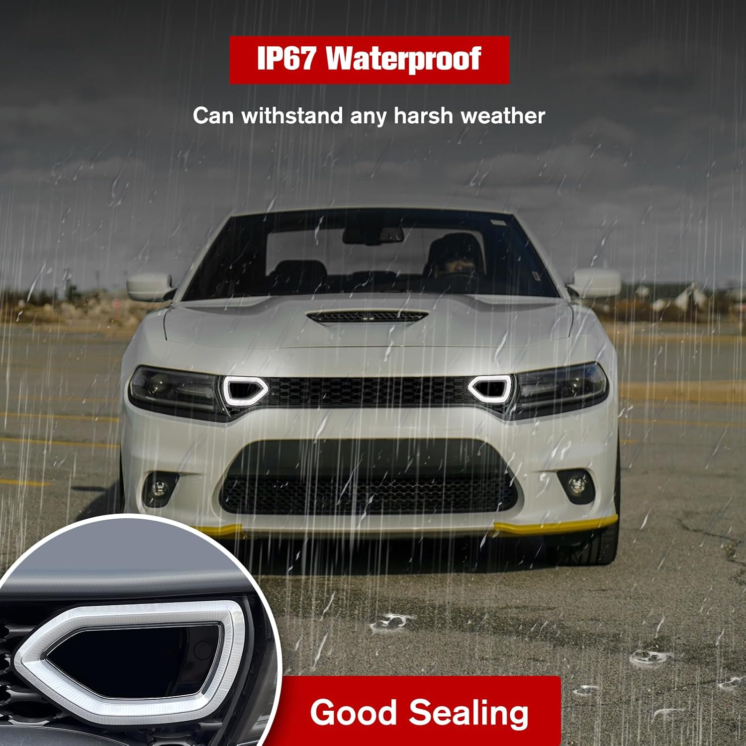 LED Grille Lights for 2015-2019 Dodge Charger SRT/Scat Pack, 2017-2019 Dodge Charger Daytona, SXT & R/T, White DRL & Yellow Turn Signal Light, 2PCS, Driver & Passenger Side