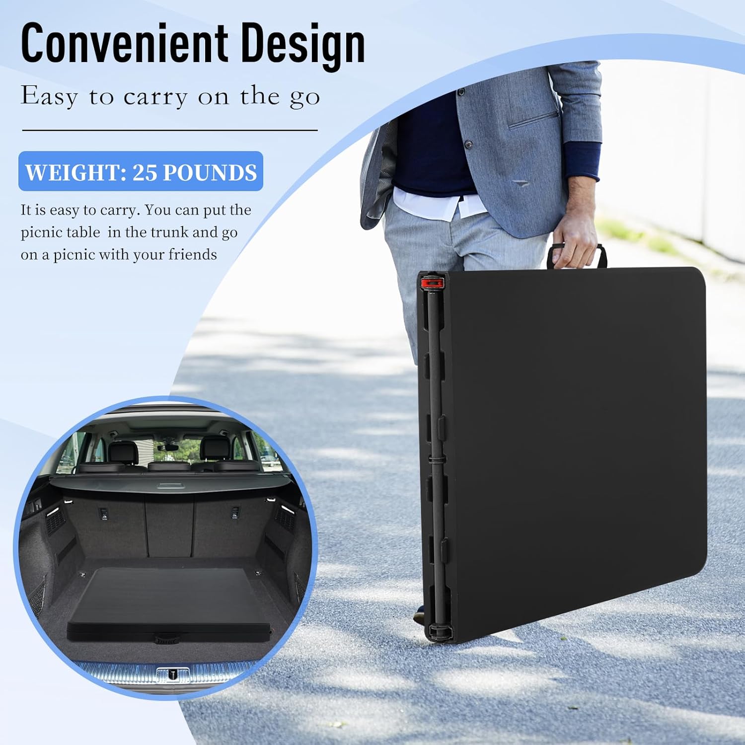 6ft Folding Table, Heavy Duty Foldable Table with Handle, Portable Fold-in-Half Utility Tables for Indoor & Outdoor Use Perfect for Camping BBQ Party Wedding Market Events, Black