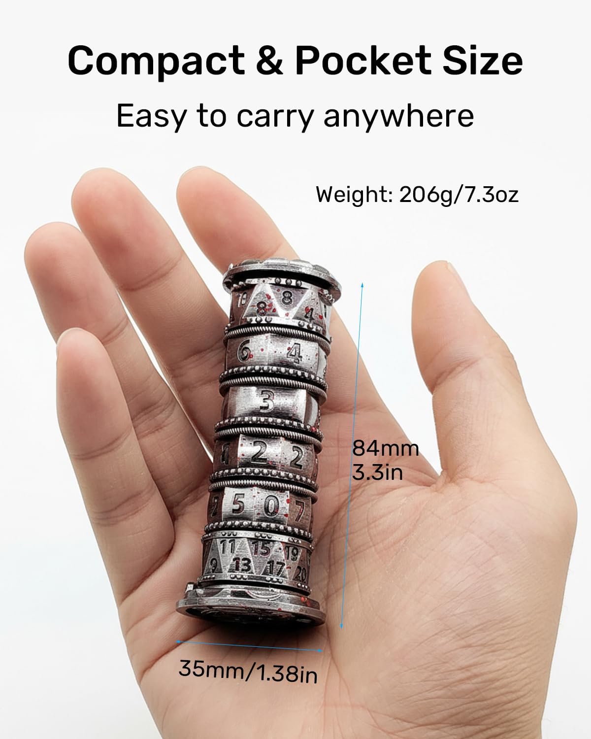 DND Spinner Dice 7 in 1 Metal D&D Roulette Dice Set, Unique DND Dice for Dungeons and Dragons TTRPG Masters Players Collectors, Fantasy D&D Gaming Gift (Tower)