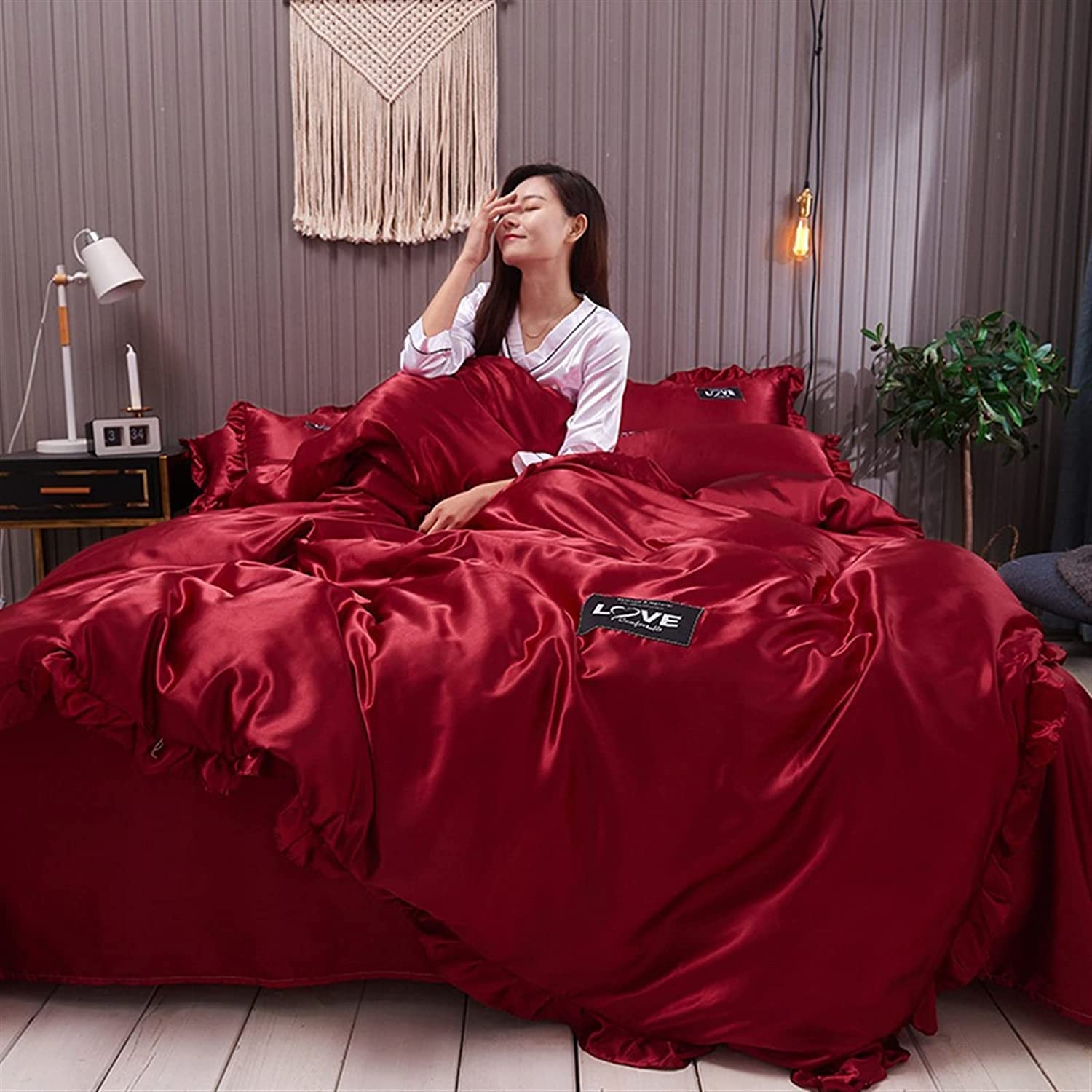 Amazon｜掛け布団カバーセット ピュアサテンシルク寝具セット レース