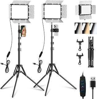 2-Pack LED Video Light Kit with Phone Holder & Barndoor, 2800-7000K Dimmable Studio Lighting for Video Recording, Live Streaming, YouTube, Vlogging, Photography, Makeup, Content Creation, Podcast