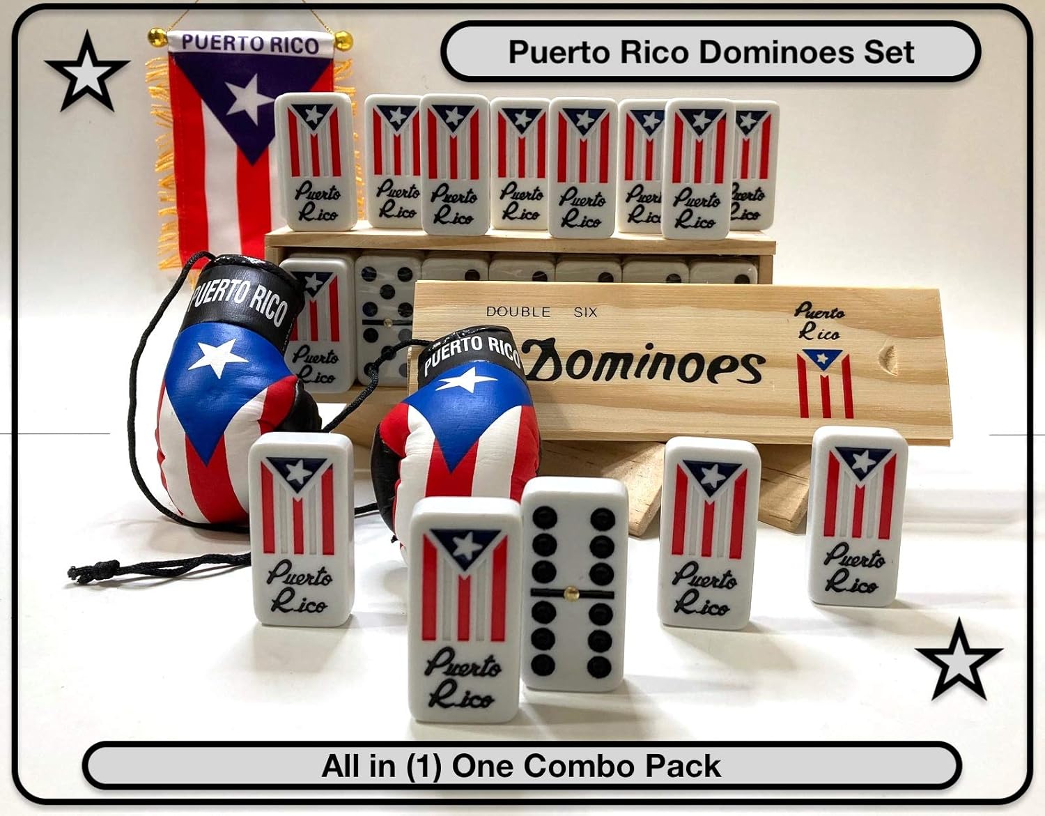 Puerto Rico Dominoes Set Domino de Puerto Rico Flag Tiles Boricua PR Puerto Rican Classic Must Have Combo Pack