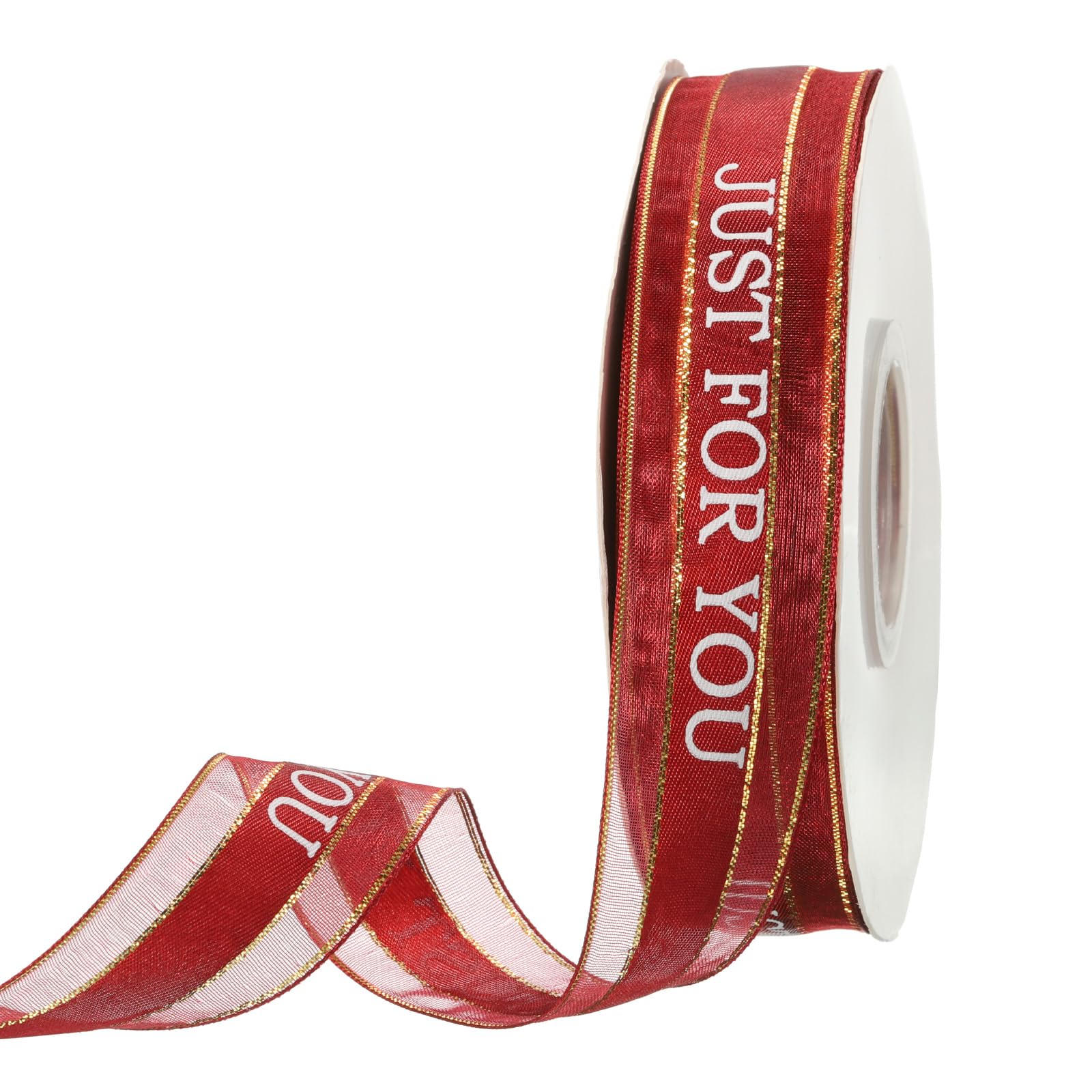 PATIKIL 1 Inch x 46 Yard Organza Chiffon Ribbon, Golden Edge JUST for You Gift Wrapping Ribbon for Bouquet Cake Invitations Card Decor Home Party Decoration, Burgundy โ image 1