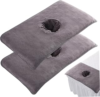 Massage Table Cover, 2pcs 80x40cm Soft Microfiber Massage Table Pillow Towel with Face Hole, Reusable SPA Bed Pillow Cover for Facial, SPA, Tattoo & Waxing (Gray)