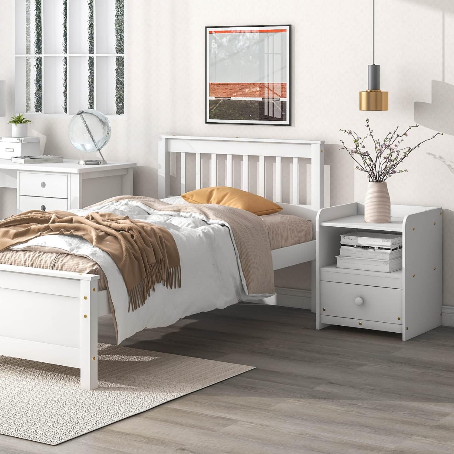2 Piece Twin Bedroom Set, Twin Bed w/ Matching Nightstand