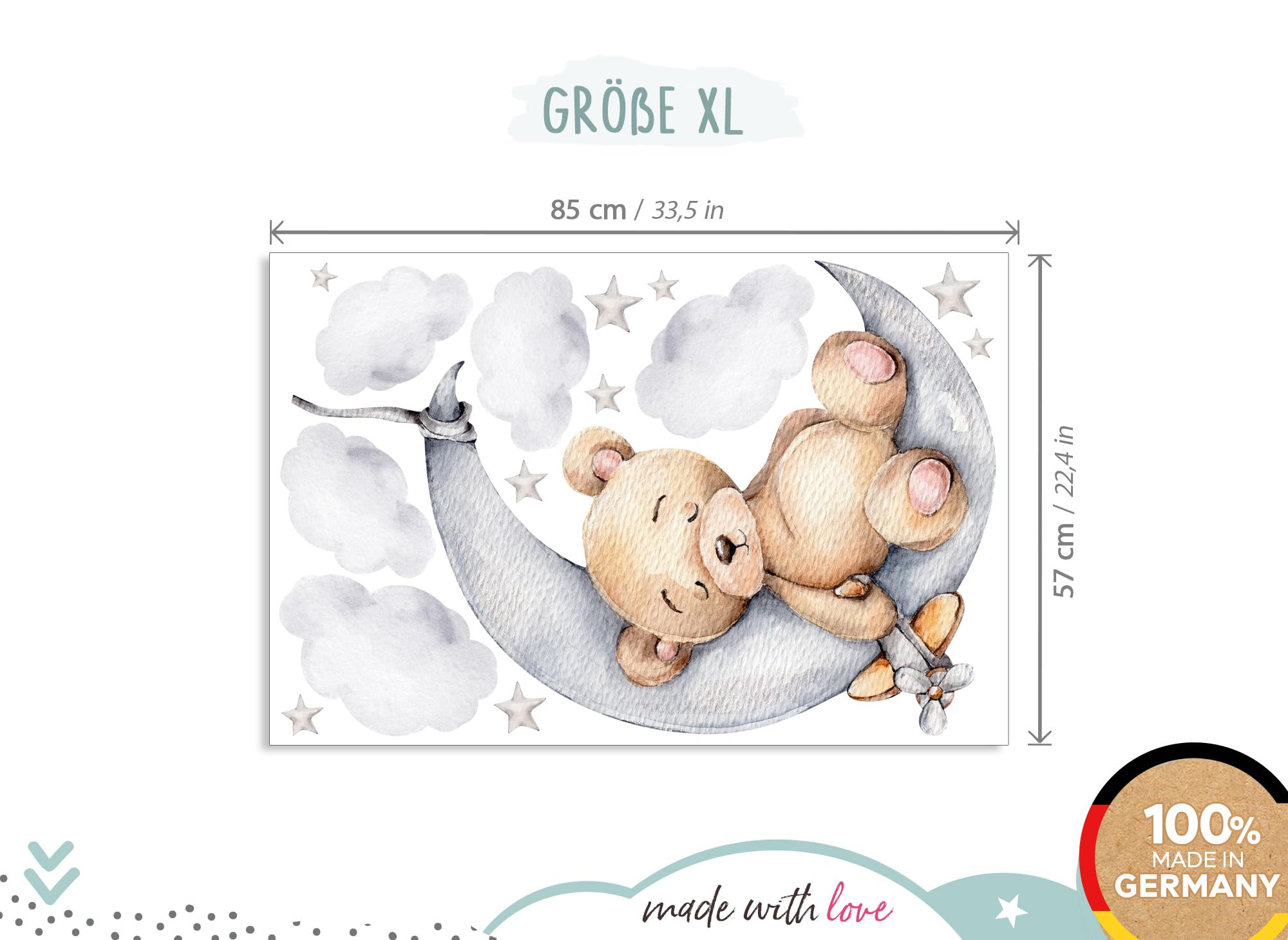 Little Deco Tatuaż ścienny niedźwiedź na księżycu naklejka ścienna do pokoju dziecięcego miś z gwiazdami dekoracja pokoju dziecięcego DL831-4