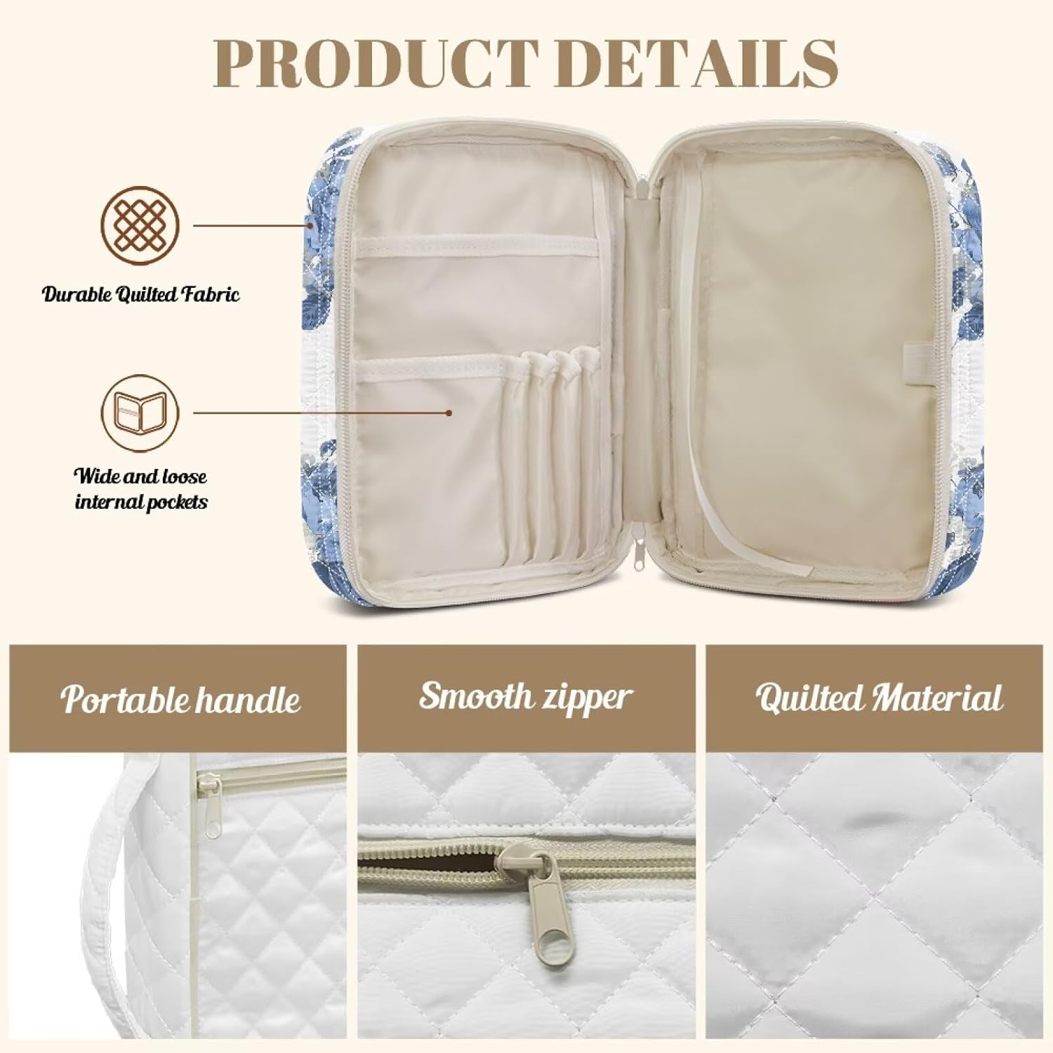 Bible Cover Case for Women Cross Blue Rose Girls Large Bible Cover with Handle and Zippered Pocket, Stylish Chenille Carrying Bag Study Supplies, Present for Christians Women